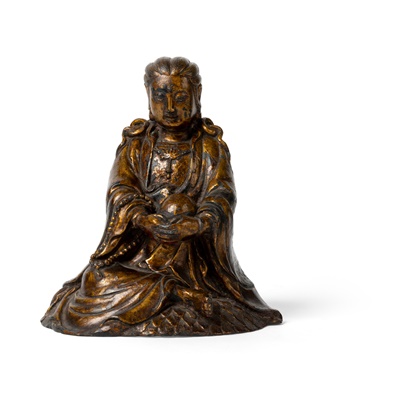 Lot 38 - GILT-LACQUERED BRONZE FIGURE OF SEATED GUANYIN