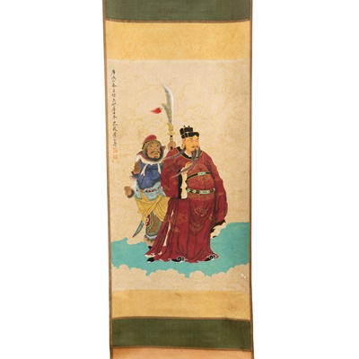 Lot 43 - INK SCROLL PAINTING OF THE GOD OF WEALTH