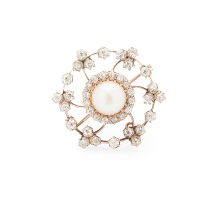 Lot 79 - A half pearl and diamond brooch