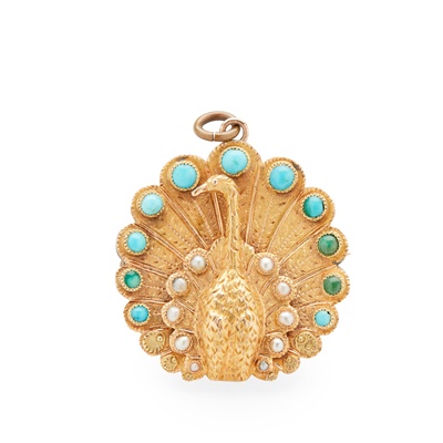 Lot 9 - A late 19th century turquoise and pearl brooch/vinaigrette