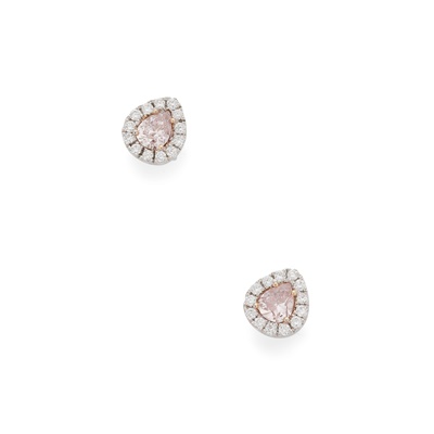 Lot 96 - A pair of diamond and coloured diamond earrings