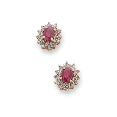 Lot 167 - A pair of ruby and diamond cluster earrings