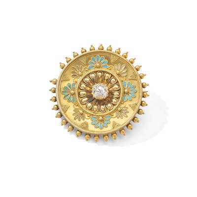 Lot 55 - Carlo Giuliano: A diamond and enamel brooch, 1860s