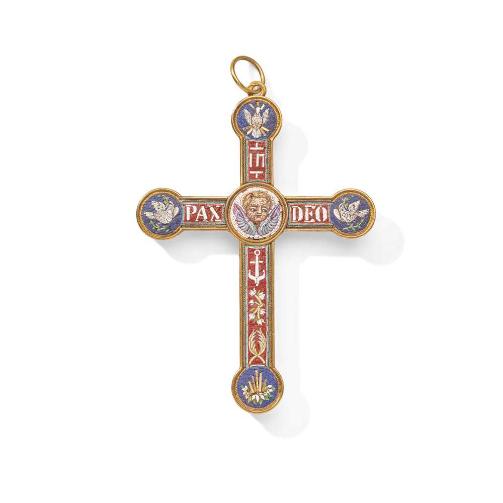 Lot 57 - An Italian micromosaic cross pendant, circa 1870