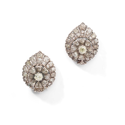 Lot 106 - A pair of diamond earrings, circa 1900