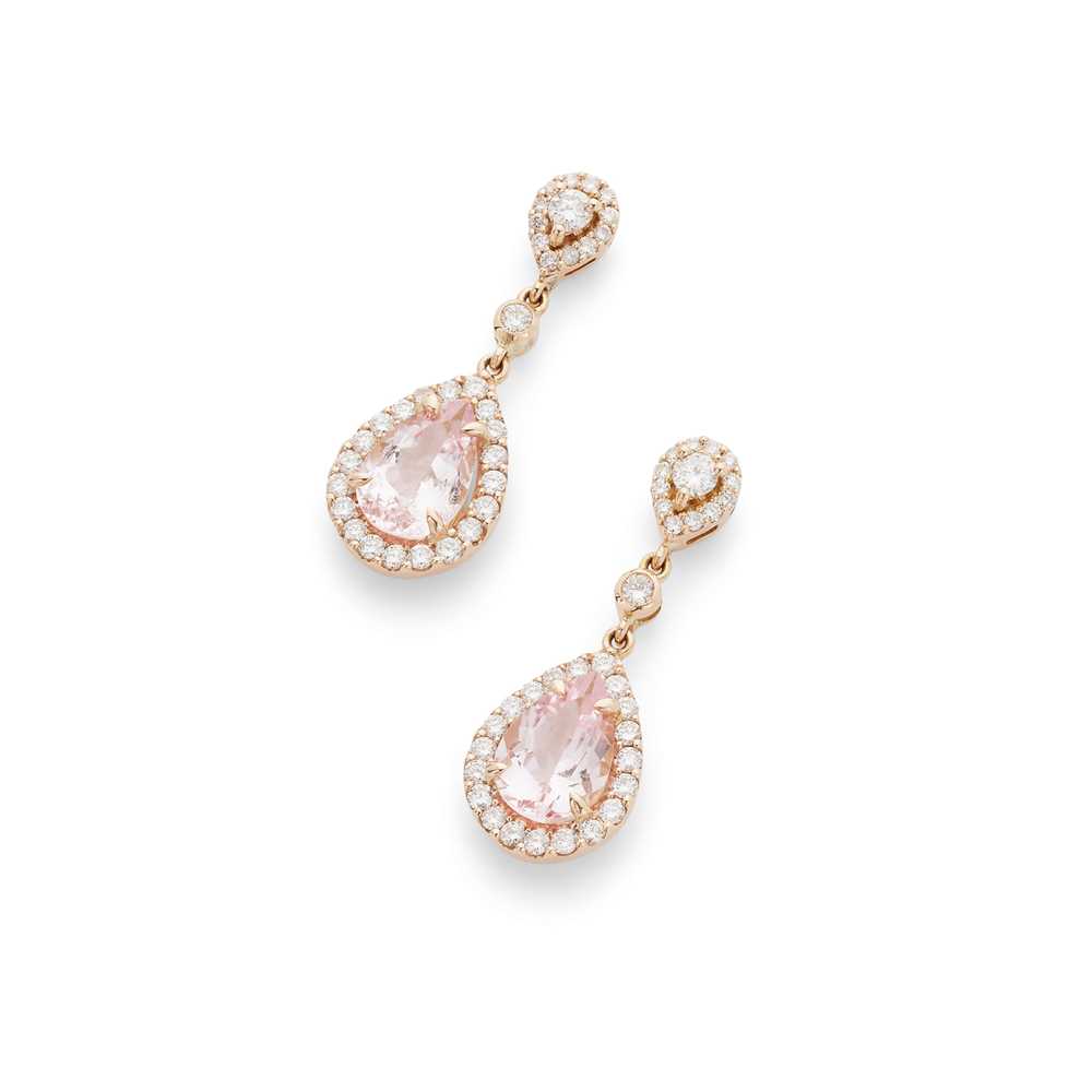 Lot 47 - A pair of morganite and diamond earrings