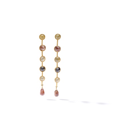 Lot 124 - A pair of coloured diamond pendent earrings