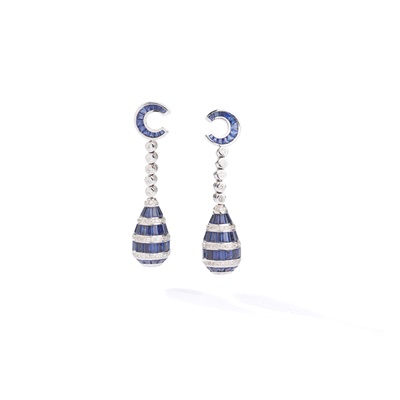 Lot 185 - A pair of sapphire and diamond earrings