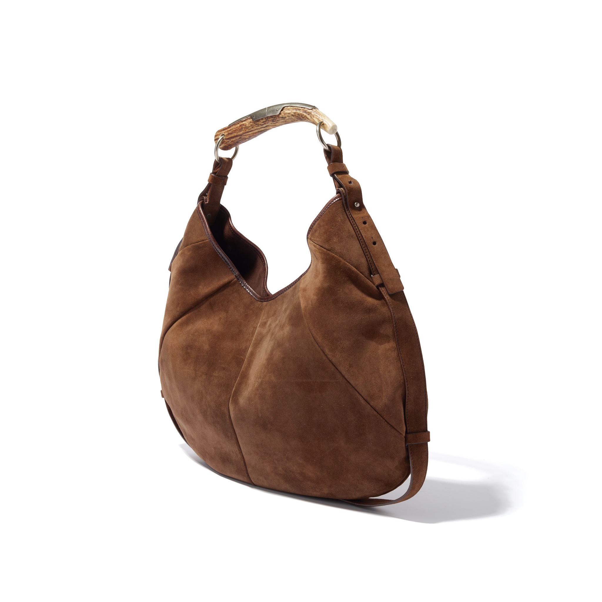 Sold at Auction: Yves Brown, Yves Saint Laurent: A brown suede Mombasa horn  handle bag