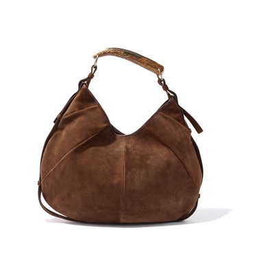 Lot 7 - Yves Saint Laurent: A brown suede Mombasa horn handle bag