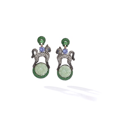 Lot 182 - Wendy Yue: A pair of gem-set novelty earrings