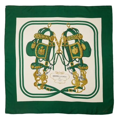 Lot 65 - Hermès: A green 'Brides de Gala' scarf