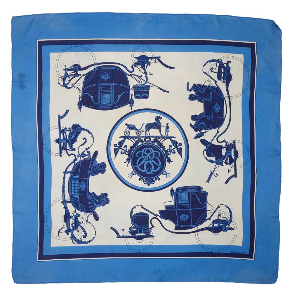 Lot 62 - Hermès: A blue 'Carriages' scarf