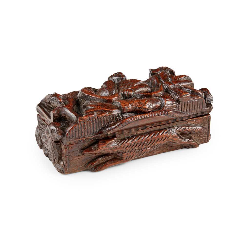 Lot 10 - SCOTTISH VICTORIAN CARVED WOODEN 'BLIND MAN' SNUFF BOX
