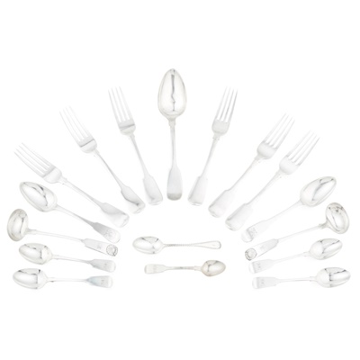 Lot 142 - ABERDEEN - A SET OF SIX SCOTTISH PROVINCIAL SILVER TABLE FORKS