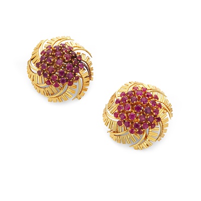 Lot 39 - A pair of ruby brooches
