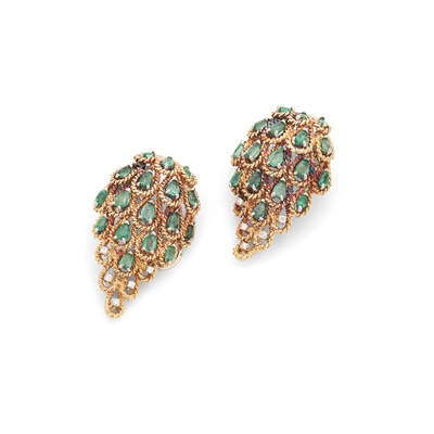 Lot 20 - A pair of emerald and diamond earrings