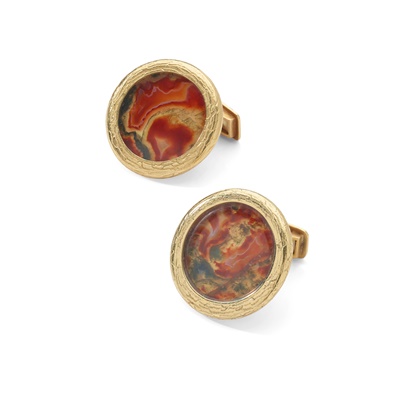 Lot 115 - Andrew Grima: A pair of moss agate cufflinks, 1973
