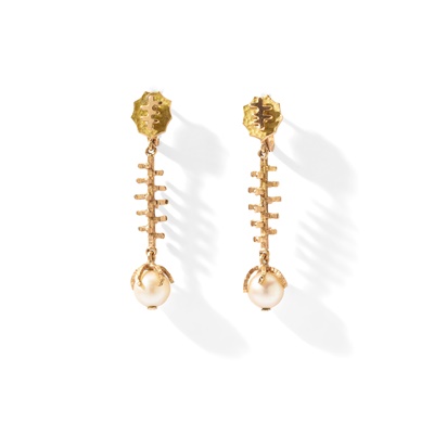 Lot 8 - A pair of cultured pearl earrings, 1970s