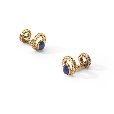 Lot 110 - Attributed to Georges Lenfant: A pair of sapphire-set cufflinks