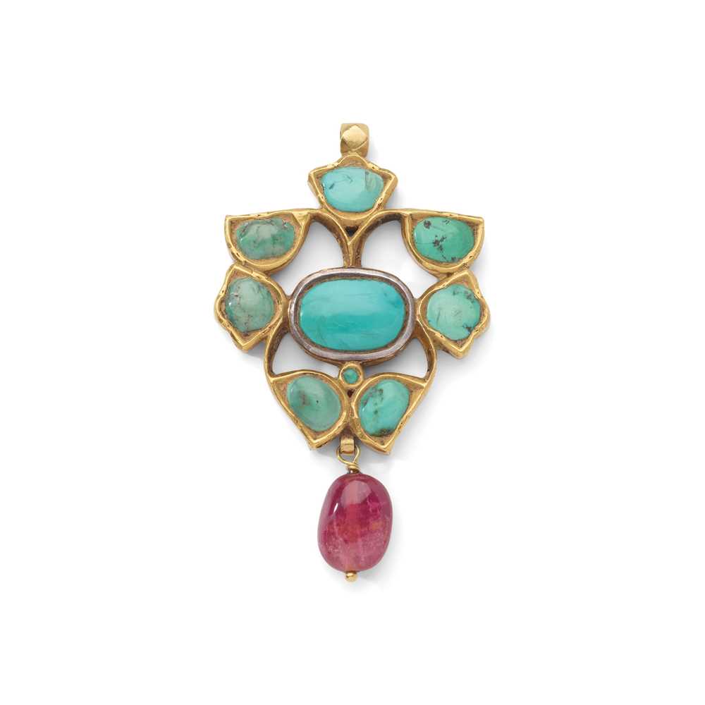 Lot 63 - An Indian turquoise and pink tourmaline pendant