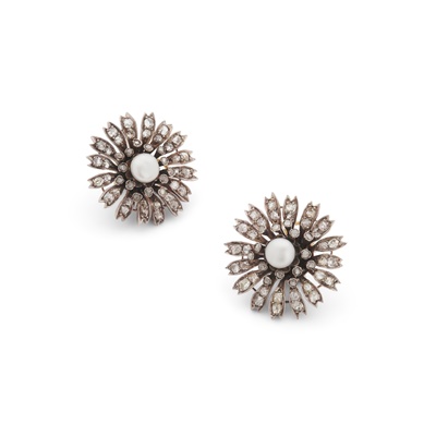 Lot 1 - A pair of pearl and diamond earrings