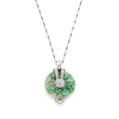 Lot 68 - A jade and diamond pendant