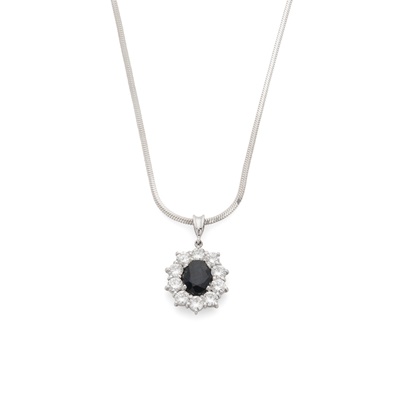 Lot 31 - A sapphire and diamond pendant necklace