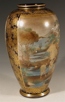 Lot 81 - A tall Japanese Satsuma vase, the deep blue...