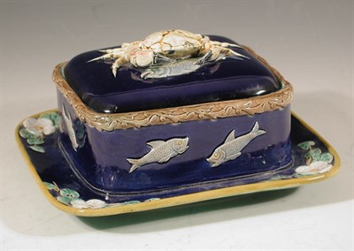 Lot 41 - A J Holdcroft majolica butter tub and cover,...