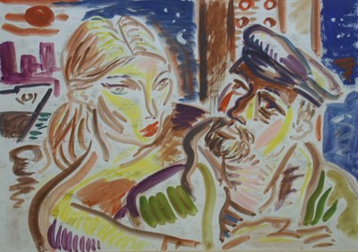 Lot 17 - ADRIAN WISNIEWSKI SAILOR AND GIRL Watercolour...