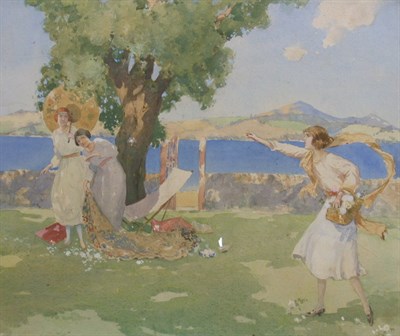 Lot 8 - JAMES WRIGHT GIRLS PICNICING BY THE LOCHSIDE...