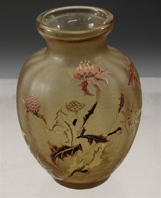 Lot 49 - A Galle flattened ovoid glass vase, decorated...
