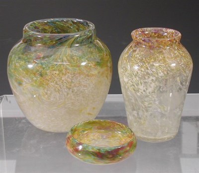 Lot 19 - A Monart ovoid glass vase, the swirling white...