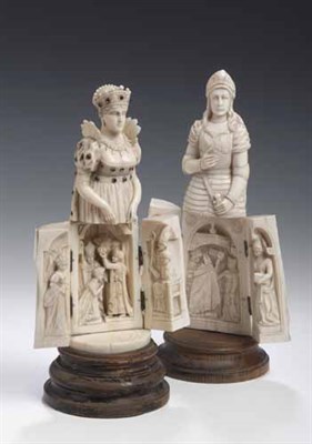 Lot 249 - A 19th century Dieppe ivory triptych figure of the Empress Josephine