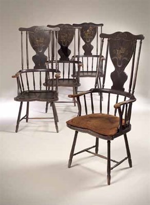 Lot 583 - A set of four George III painted softwood Darvel chairs