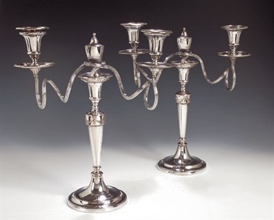 Lot 1 - A pair of Old Sheffield plate candelabra, each...