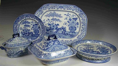 Lot 1052 - A 19th century blue printed 'Semi China' part dinner service