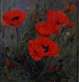 Lot 54 - ANN PATRICK (B.1937) RED POPPIES Signed, oil...