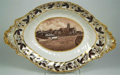 Lot 29 - A Flight & Barr twin-handled oval topographical fruit dish<br/>depicting Flight & Barr's Royal China Manufactory, Worcester, circa 1795