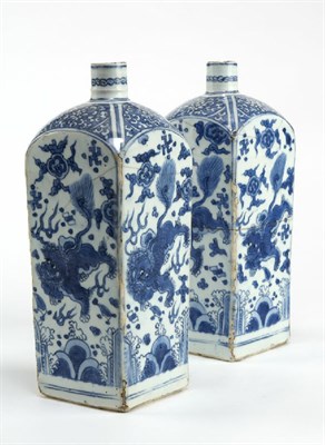 Lot 159 - A pair of Chinese blue painted flasks<br/>Wanli period