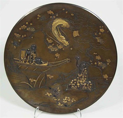 Lot 204 - A Japanese mixed metal bronze circular plaque<br/>Meiji period