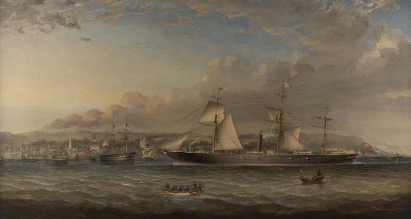 Lot 171 - GEORGE ALEXANDER NAPIER<br/>THE SCREW STEAMER ‘COLUMBIA’ PASSING THE PORT OF GREENOCK<br/>OIL ON CANVAS<br/>90CM X 165CM