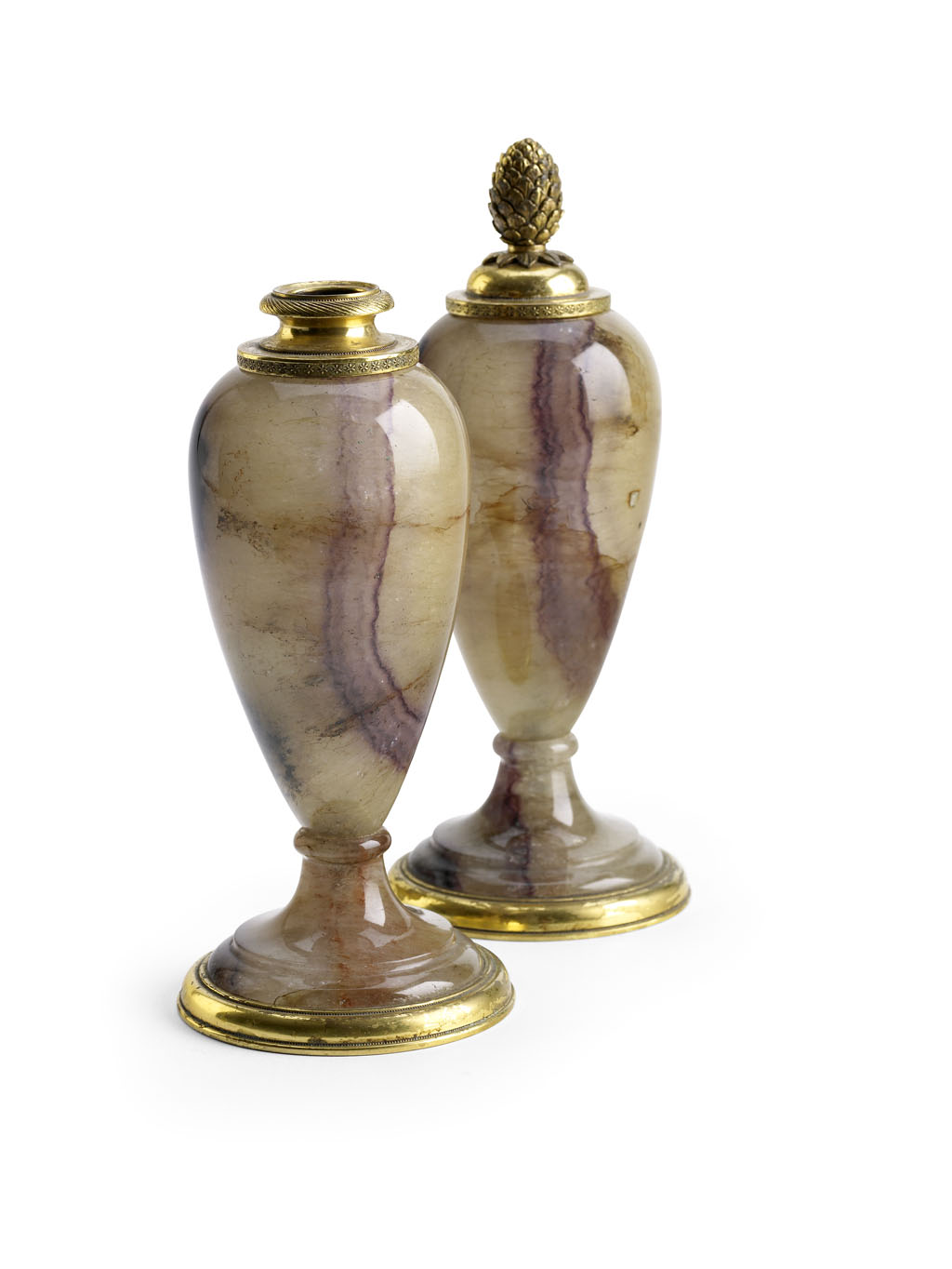 Lot 400 - A pair of bluejohn cassolettes, attributed to  Matthew Boulton, late 18th century