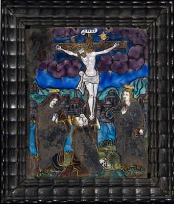 Lot 404 - A Limoges enamel panel of the Crucifixion, 16/17th century